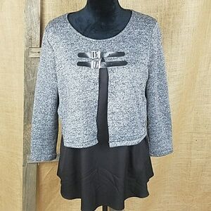 Ochanal women's XL layered sweater 3/4 sleeve gray